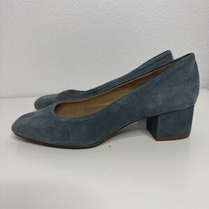 Madewell Slip On Pumps Suede 8.5 Teal Block Heel  1.5" Comfort Raquel Office